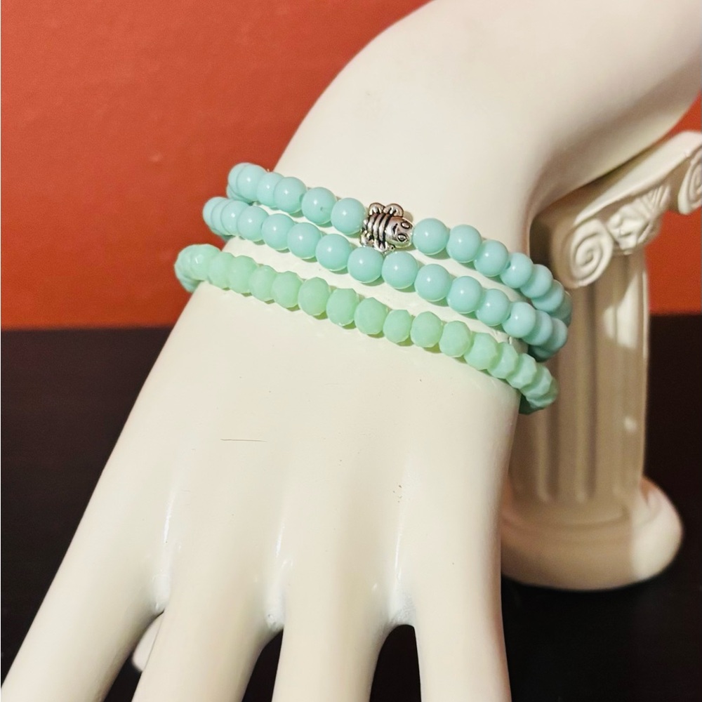Mint Green Beaded Bracelet Set
